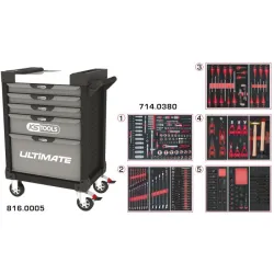 Servante ULTIMATE grise et noire 5 tiroirs équipée de 384 outils KSTOOLS 816.5380 | 816.5380