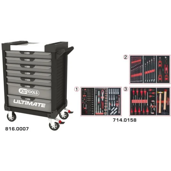 Servante ULTIMATE grise et noire 7 tiroirs équipée de 158 outils KSTOOLS 816.7158 | 816.7158 Servante ULTIMATE grise et noire 7 tiroirs équipée de 158 outils KSTOOLS 816.7158 | 816.7158