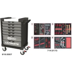 Servante ULTIMATE grise et noire 7 tiroirs équipée de 173 outils KSTOOLS 816.7173 | 816.7173
