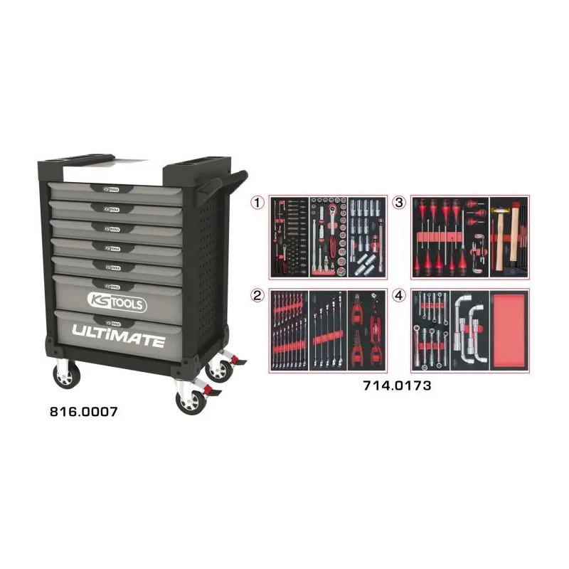 Servante ULTIMATE grise et noire 7 tiroirs équipée de 173 outils KSTOOLS 816.7173 | 816.7173 Servante ULTIMATE grise et noire 7 tiroirs équipée de 173 outils KSTOOLS 816.7173 | 816.7173