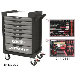 Servante ULTIMATE grise et noire 7 tiroirs équipée de 184 outils KSTOOLS 816.7184 | 816.7184