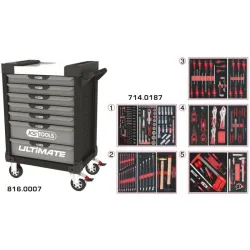 Servante ULTIMATE grise et noire 7 tiroirs équipée de 187 outils KSTOOLS 816.7186 | 816.7186