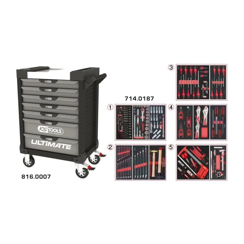 Servante ULTIMATE grise et noire 7 tiroirs équipée de 187 outils KSTOOLS 816.7186 | 816.7186 Servante ULTIMATE grise et noire 7 tiroirs équipée de 187 outils KSTOOLS 816.7186 | 816.7186