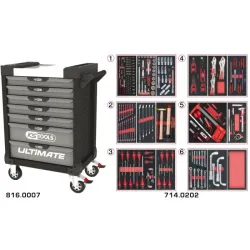 Servante ULTIMATE grise et noire 7 tiroirs équipée de 202 outils KSTOOLS 816.7202 | 816.7202