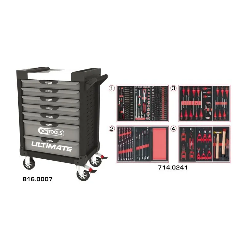 Servante ULTIMATE grise et noire 7 tiroirs équipée de 241 outils KSTOOLS 816.7241 | 816.7241 Servante ULTIMATE grise et noire 7 tiroirs équipée de 241 outils KSTOOLS 816.7241 | 816.7241