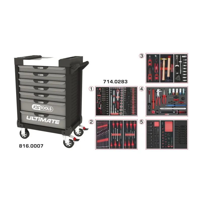 Servante ULTIMATE grise et noire 7 tiroirs équipée de 283 outils KSTOOLS 816.7283 | 816.7283 Servante ULTIMATE grise et noire 7 tiroirs équipée de 283 outils KSTOOLS 816.7283 | 816.7283