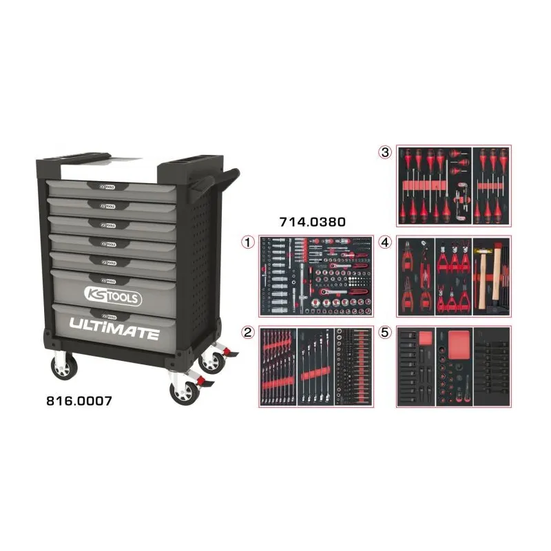 Servante ULTIMATE grise et noire 7 tiroirs équipée de 384 outils KSTOOLS 816.7380 | 816.7380 Servante ULTIMATE grise et noire 7 tiroirs équipée de 384 outils KSTOOLS 816.7380 | 816.7380