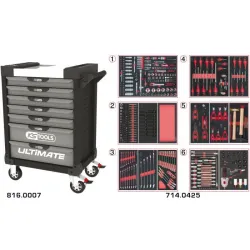 Servante ULTIMATE grise et noire 7 tiroirs équipée de 429 outils KSTOOLS 816.7425 | 816.7425