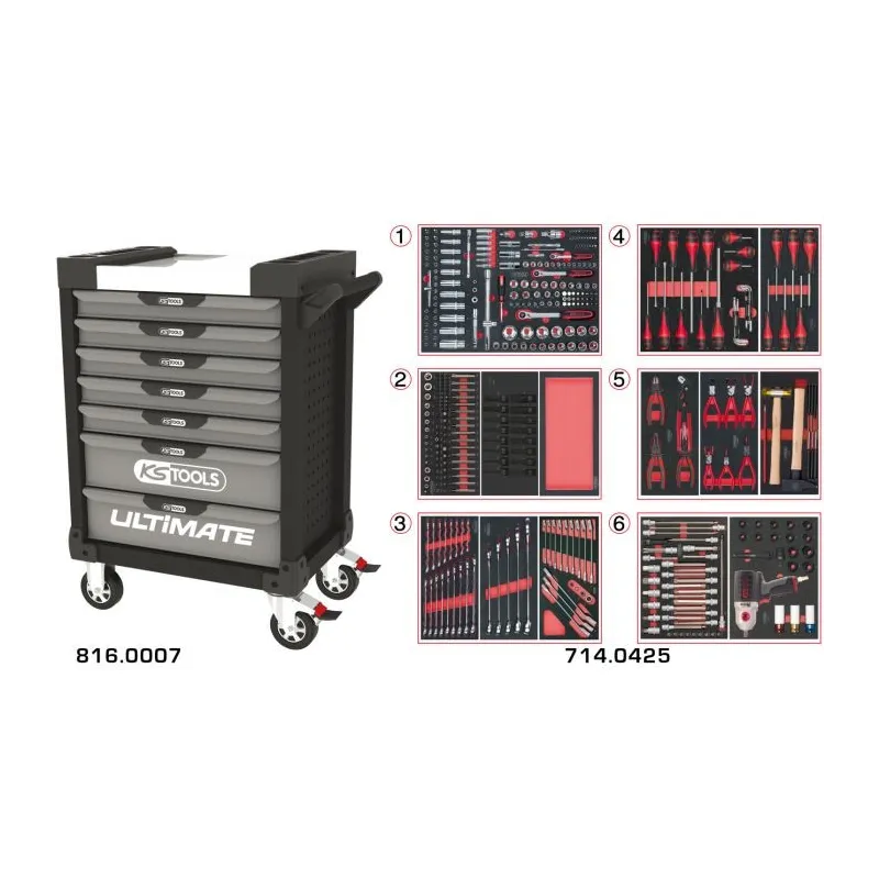 Servante ULTIMATE grise et noire 7 tiroirs équipée de 429 outils KSTOOLS 816.7425 | 816.7425 Servante ULTIMATE grise et noire 7 tiroirs équipée de 429 outils KSTOOLS 816.7425 | 816.7425