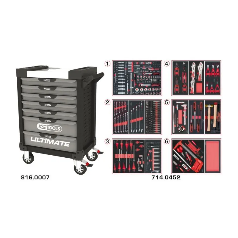 Servante ULTIMATE grise et noire 7 tiroirs équipée de 455 outils KSTOOLS 816.7452 | 816.7452 Servante ULTIMATE grise et noire 7 tiroirs équipée de 455 outils KSTOOLS 816.7452 | 816.7452