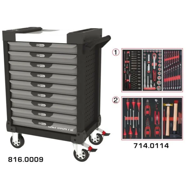 Servante ULTIMATE grise et noire 9 tiroirs équipée de 114 outils KSTOOLS 816.9114 | 816.9114 Servante ULTIMATE grise et noire 9 tiroirs équipée de 114 outils KSTOOLS 816.9114 | 816.9114