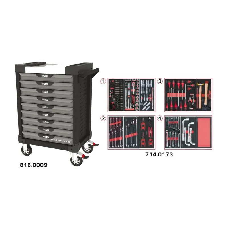 Servante ULTIMATE grise et noire 9 tiroirs équipée de 173 outils KSTOOLS 816.9173 | 816.9173