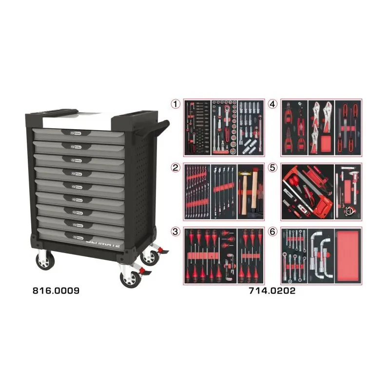 Servante ULTIMATE grise et noire 9 tiroirs équipée de 202 outils KSTOOLS 816.9202 | 816.9202 Servante ULTIMATE grise et noire 9 tiroirs équipée de 202 outils KSTOOLS 816.9202 | 816.9202