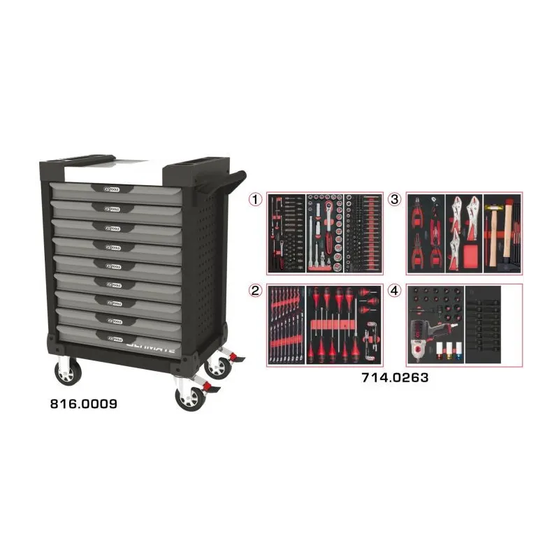 Servante ULTIMATE grise et noire 9 tiroirs équipée de 263 outils KSTOOLS 816.9263 | 816.9263 Servante ULTIMATE grise et noire 9 tiroirs équipée de 263 outils KSTOOLS 816.9263 | 816.9263