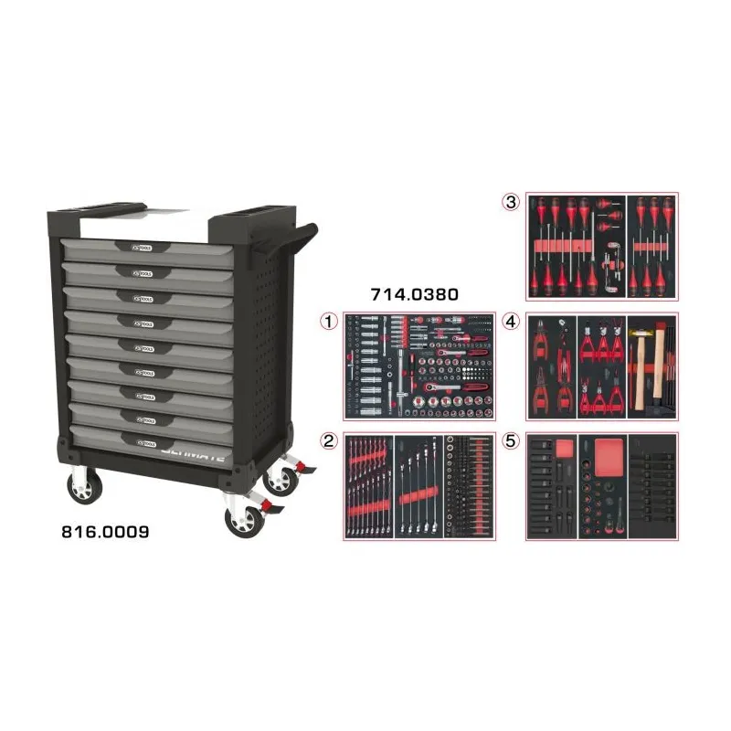 Servante ULTIMATE grise et noire 9 tiroirs équipée de 384 outils KSTOOLS 816.9380 | 816.9380 Servante ULTIMATE grise et noire 9 tiroirs équipée de 384 outils KSTOOLS 816.9380 | 816.9380