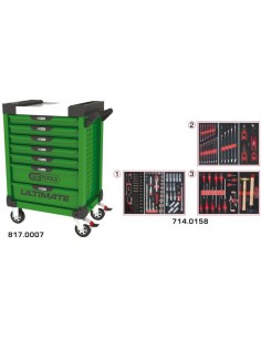 Servante ULTIMATE verte 7 tiroirs équipée de 158 outils KSTOOLS 817.7158