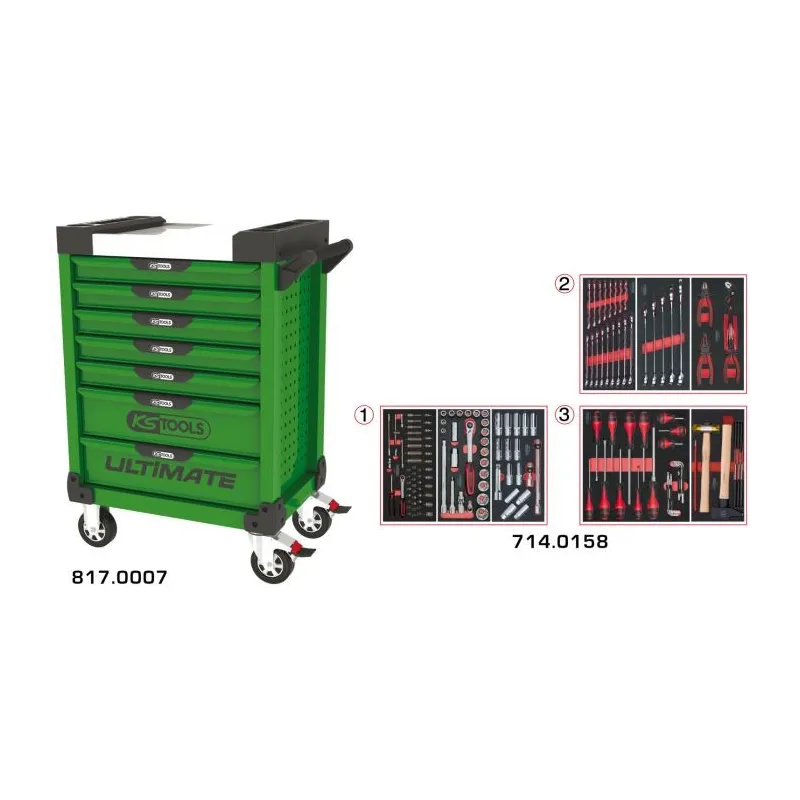 Servante ULTIMATE verte 7 tiroirs équipée de 158 outils KSTOOLS 817.7158 | 817.7158 Servante ULTIMATE verte 7 tiroirs équipée de 158 outils KSTOOLS 817.7158 | 817.7158