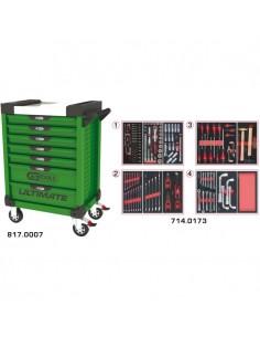 Servante ULTIMATE verte 7 tiroirs équipée de 173 outils KSTOOLS 817.7173