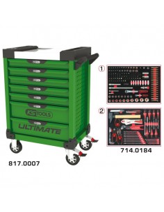 Servante ULTIMATE verte 7 tiroirs équipée de 184 outils KSTOOLS 817.7184