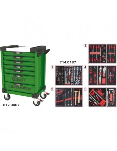 Servante ULTIMATE verte 7 tiroirs équipée de 187 outils KSTOOLS 817.7186