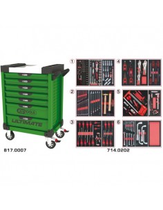 Servante ULTIMATE verte 7 tiroirs équipée de 202 outils KSTOOLS 817.7202