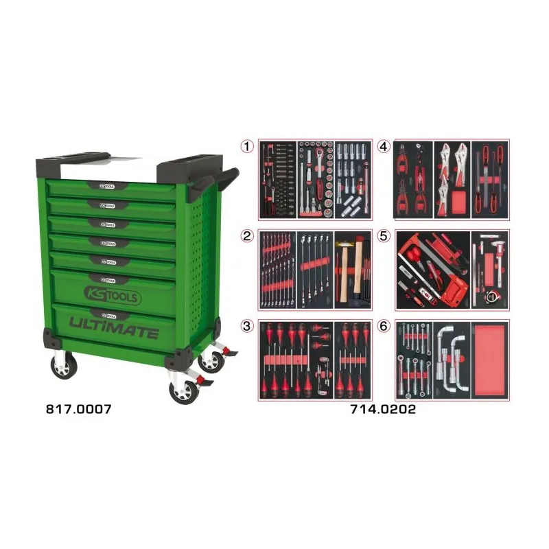 Servante ULTIMATE verte 7 tiroirs équipée de 202 outils KSTOOLS 817.7202 | 817.7202 Servante ULTIMATE verte 7 tiroirs équipée de 202 outils KSTOOLS 817.7202 | 817.7202