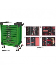 Servante ULTIMATE verte 7 tiroirs équipée de 241 outils KSTOOLS 817.7241