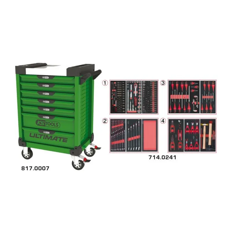 Servante ULTIMATE verte 7 tiroirs équipée de 241 outils KSTOOLS 817.7241 | 817.7241 Servante ULTIMATE verte 7 tiroirs équipée de 241 outils KSTOOLS 817.7241 | 817.7241