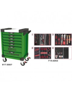 Servante ULTIMATE verte 7 tiroirs équipée de 263 outils KSTOOLS 817.7263