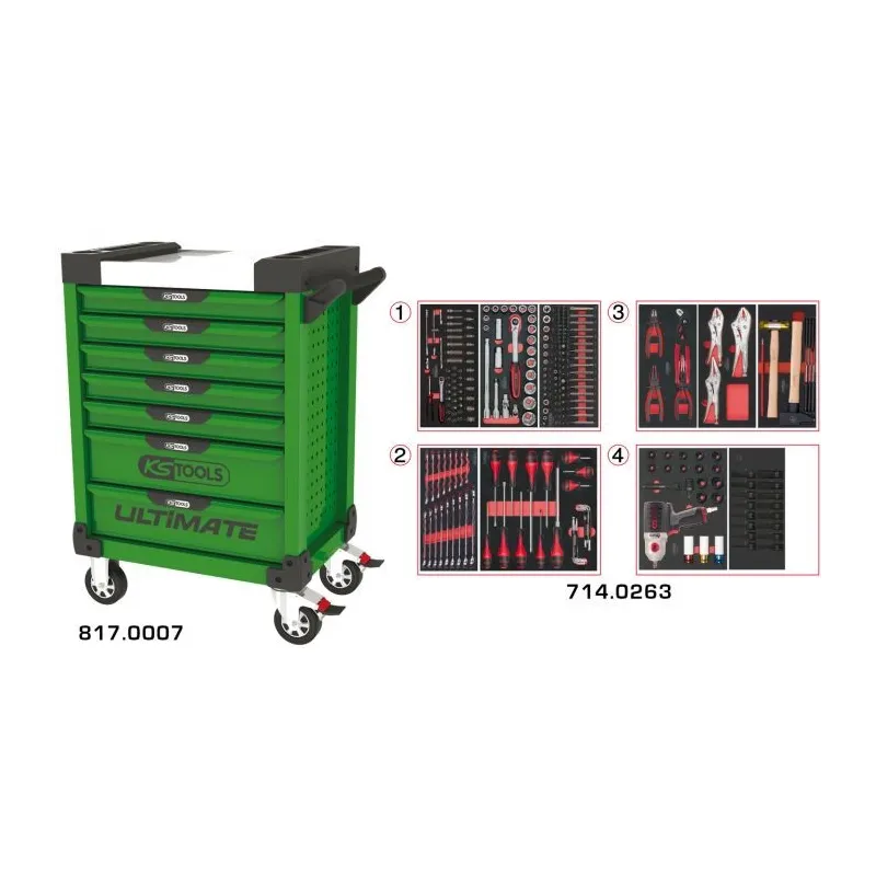 Servante ULTIMATE verte 7 tiroirs équipée de 263 outils KSTOOLS 817.7263 | 817.7263 Servante ULTIMATE verte 7 tiroirs équipée de 263 outils KSTOOLS 817.7263 | 817.7263