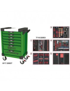 Servante ULTIMATE verte 7 tiroirs équipée de 283 outils KSTOOLS 817.7283