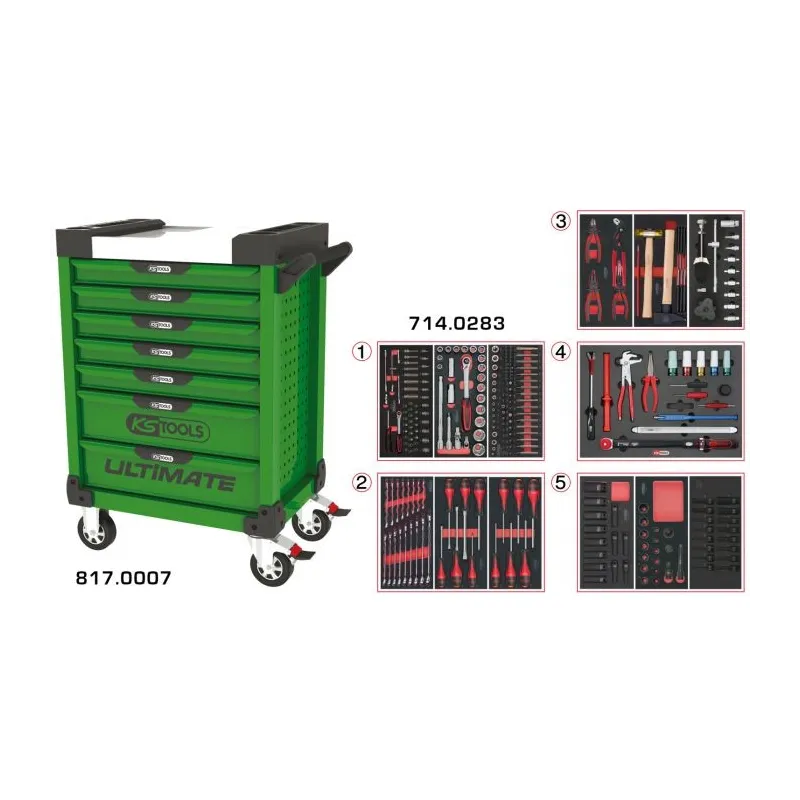 Servante ULTIMATE verte 7 tiroirs équipée de 283 outils KSTOOLS 817.7283 | 817.7283 Servante ULTIMATE verte 7 tiroirs équipée de 283 outils KSTOOLS 817.7283 | 817.7283