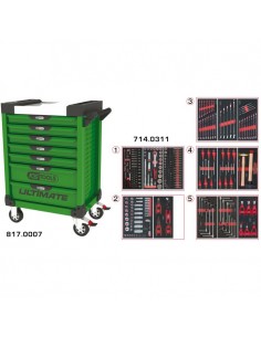 Servante ULTIMATE verte 7 tiroirs équipée de 311 outils KSTOOLS 817.7311