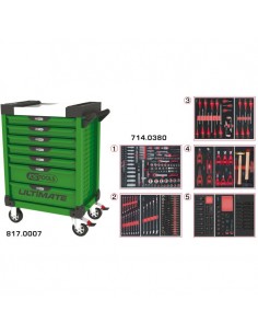 Servante ULTIMATE verte 7 tiroirs équipée de 384 outils KSTOOLS 817.7380