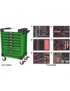 Servante ULTIMATE verte 7 tiroirs équipée de 429 outils KSTOOLS 817.7425