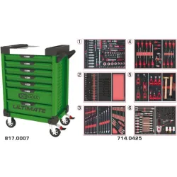 Servante ULTIMATE verte 7 tiroirs équipée de 429 outils KSTOOLS 817.7425 | 817.7425