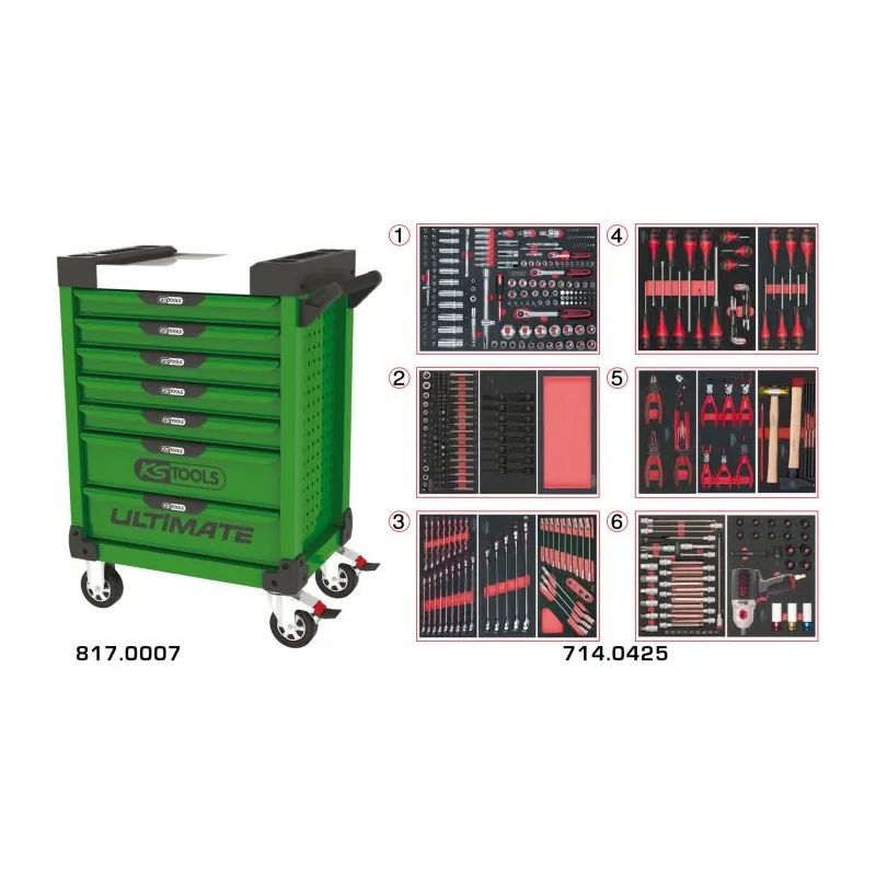 Servante ULTIMATE verte 7 tiroirs équipée de 429 outils KSTOOLS 817.7425 | 817.7425 Servante ULTIMATE verte 7 tiroirs équipée de 429 outils KSTOOLS 817.7425 | 817.7425