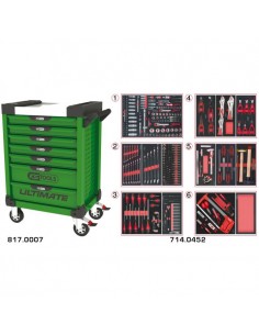 Servante ULTIMATE verte 7 tiroirs équipée de 455 outils KSTOOLS 817.7452