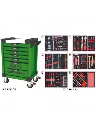 Servante ULTIMATE verte 7 tiroirs équipée de 455 outils KSTOOLS 817.7452