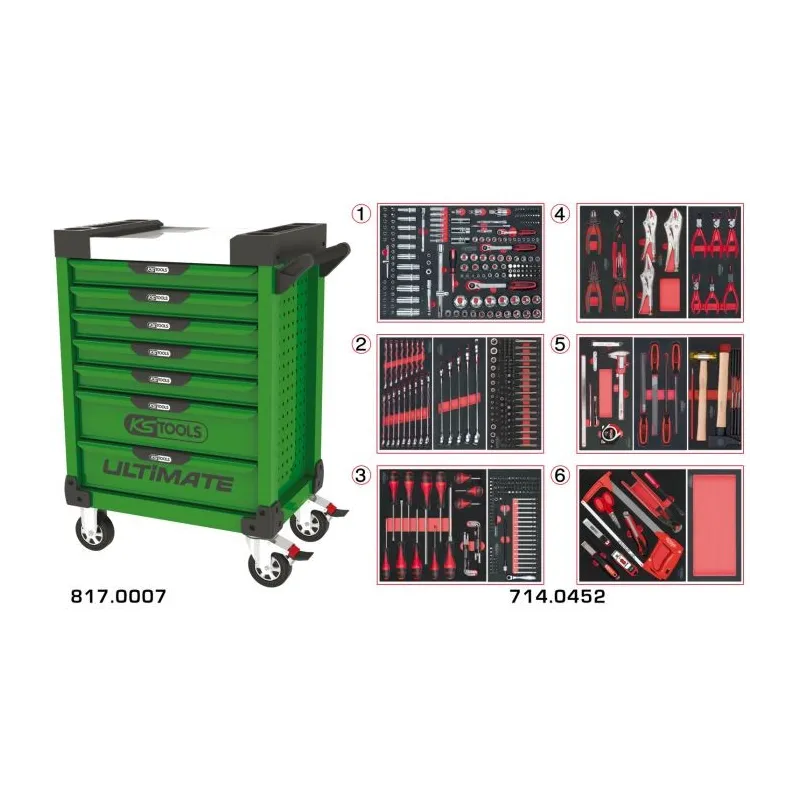 Servante ULTIMATE verte 7 tiroirs équipée de 455 outils KSTOOLS 817.7452 | 817.7452 Servante ULTIMATE verte 7 tiroirs équipée de 455 outils KSTOOLS 817.7452 | 817.7452
