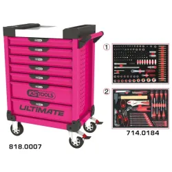Servante ULTIMATE rose 7 tiroirs équipée de 184 outils KSTOOLS 818.7184 | 818.7184