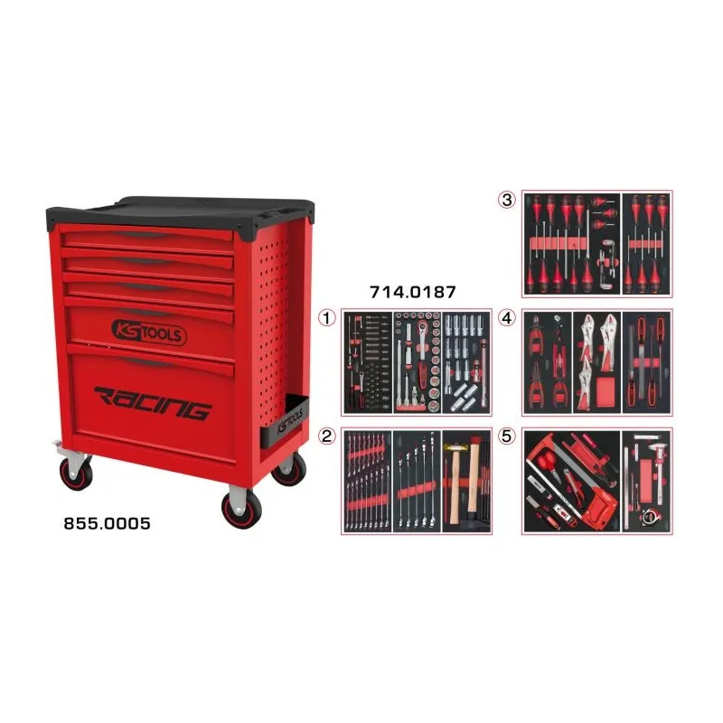 Servante RACING 5 tiroirs équipée de 187 outils KSTOOLS 855.5186 | 855.5186 Servante RACING 5 tiroirs équipée de 187 outils KSTOOLS 855.5186 | 855.5186