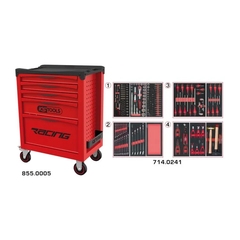 Servante RACING 5 tiroirs équipée de 241 outils KSTOOLS 855.5241 | 855.5241 Servante RACING 5 tiroirs équipée de 241 outils KSTOOLS 855.5241 | 855.5241
