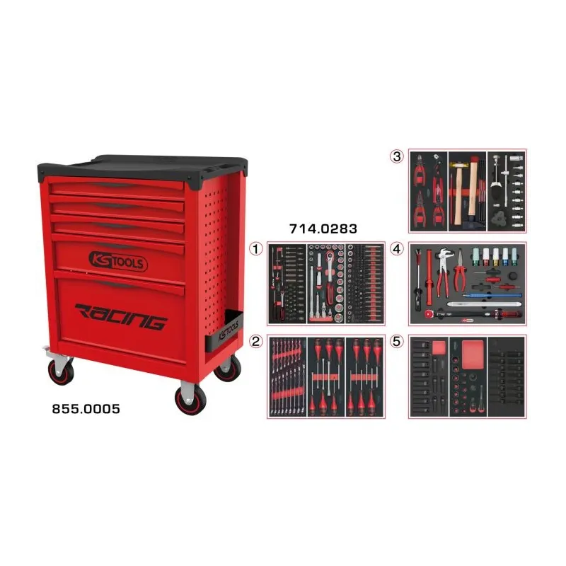 Servante RACING 5 tiroirs équipée de 283 outils KSTOOLS 855.5283 | 855.5283 Servante RACING 5 tiroirs équipée de 283 outils KSTOOLS 855.5283 | 855.5283