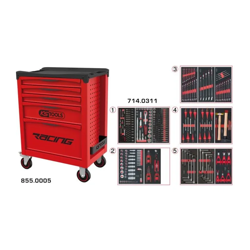 Servante RACING 5 tiroirs équipée de 311 outils KSTOOLS 855.5311 | 855.5311