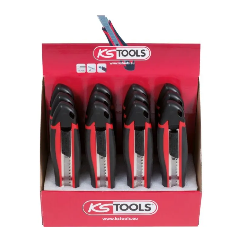 Présentoir de 12 cutters universels à lame sécable . magasin de 6 lames - 18 mm KSTOOLS 907.2175D | 907.2175D Présentoir de 12 cutters universels à lame sécable . magasin de 6 lames - 18 mm KSTOOLS 907.2175D | 907.2175D