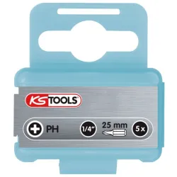Boite de 5 embouts de vissage INOX PHILLIPS 1/4" PH1 . L.25 mm KSTOOLS 910.2201 | 910.2201