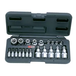 Coffret mâle/femelle TORX® . 1/4" - 1/2" - E4 à E20 - T8 à T60 - 21 pcs KSTOOLS 922.4307 | 922.4307