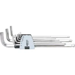 Jeu de 9 clés mâles INOX 6 pans à tête sphérique . extra-longues KSTOOLS 964.0520 | 964.0520
