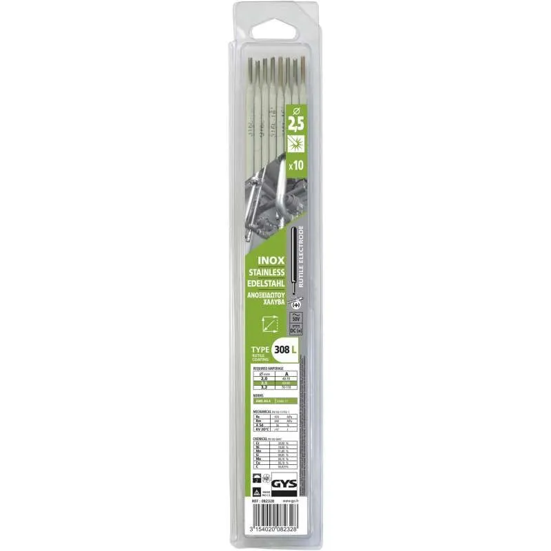 10 Électrodes enrobées inox 308L Ø 2,5 mm - Blister | GYS | GYS082328 10 Électrodes enrobées inox 308L Ø 2,5 mm - Blister | GYS | GYS082328